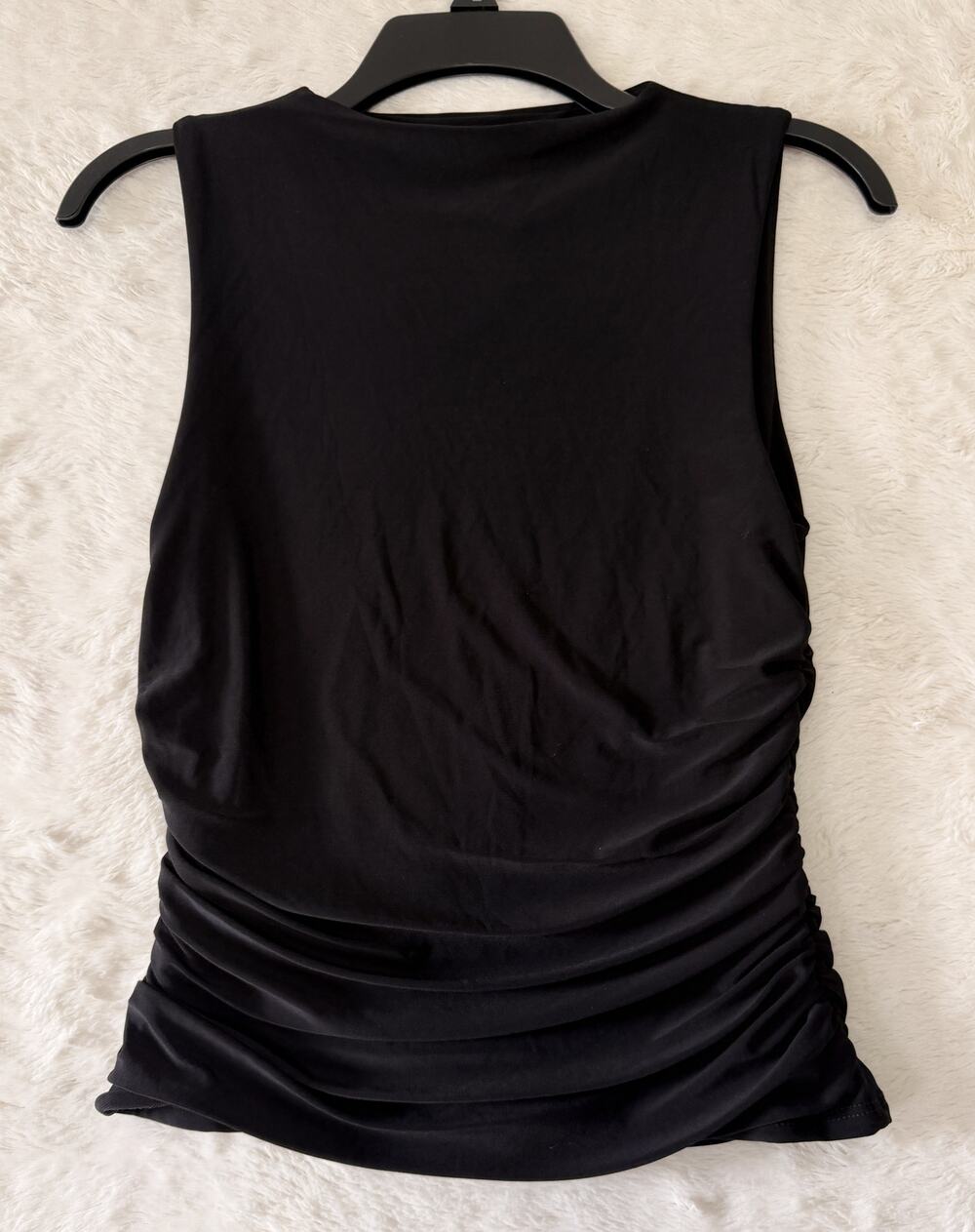 Fashion Nova Womens Medium Black Ruched Sleeveless Top High Neck Draped Blouse